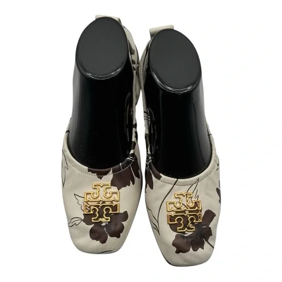 TORY‎ BURCH Women's Cream/Brown Leather Elastic Britten Ballet Flats Size 7.5